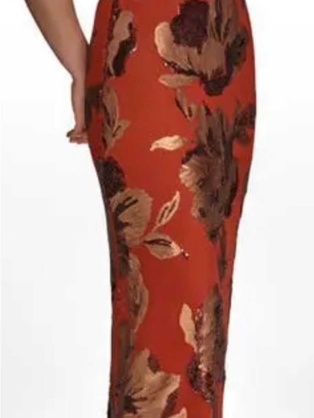 Donna Karan Rust Red Floral Pencil Skirt